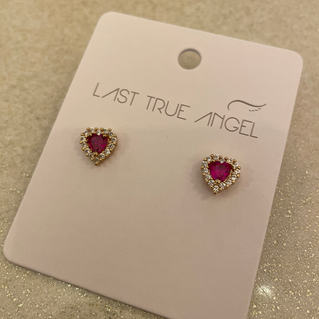 Pink Heart Stud With Crystals
