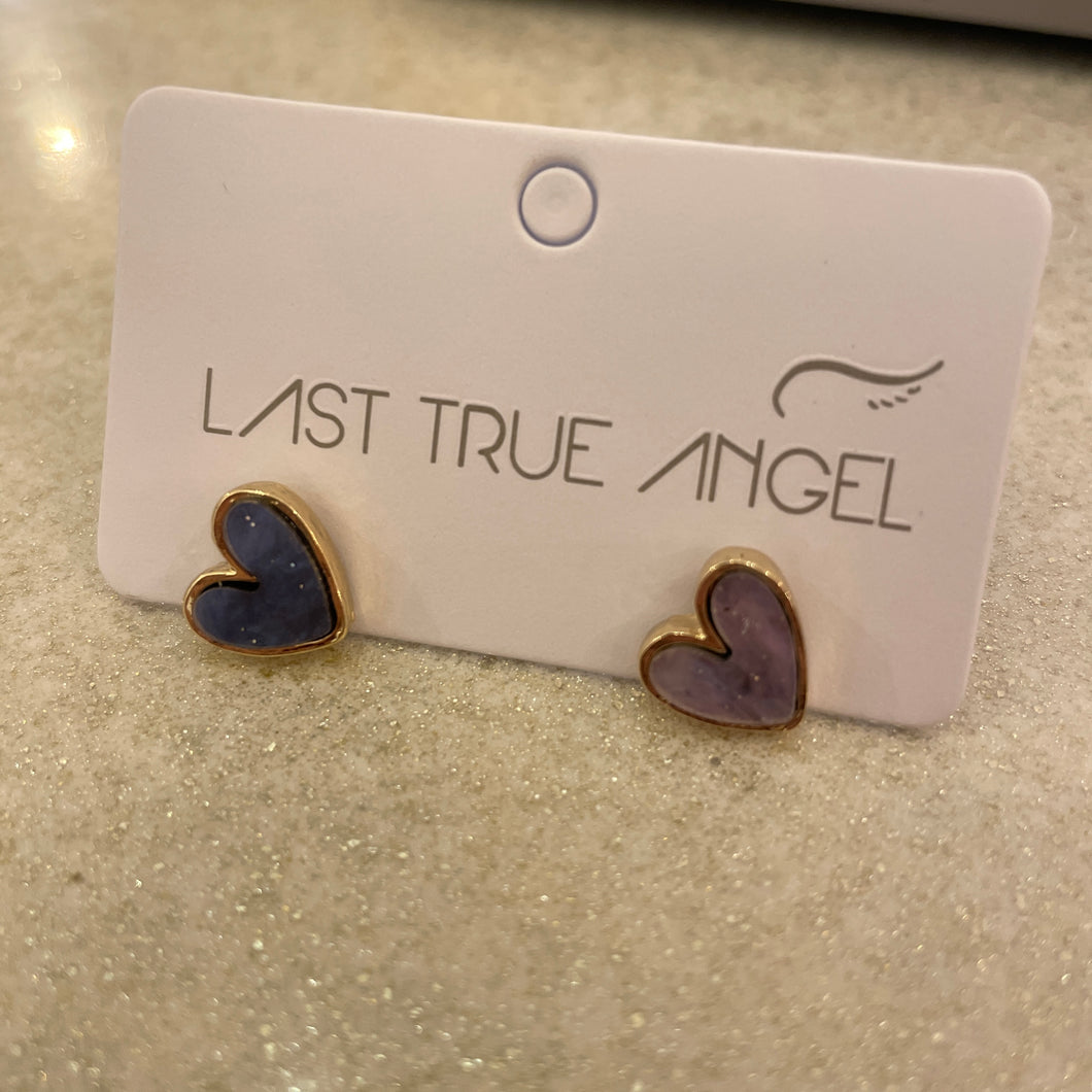 Blue Lilac Enamel Heart Earrings