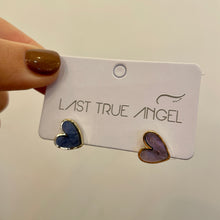 Load image into Gallery viewer, Blue Lilac Enamel Heart Earrings