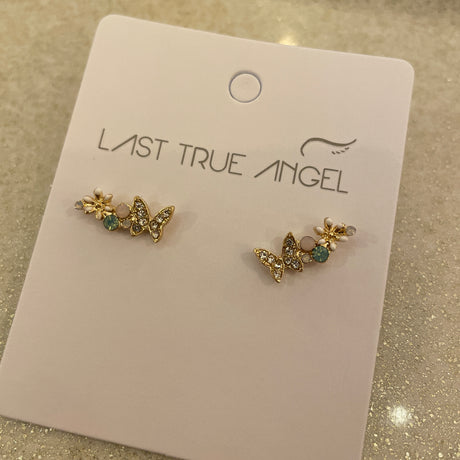 Butterfly & Flower Stud Earrings