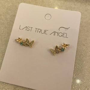 Butterfly & Flower Stud Earrings