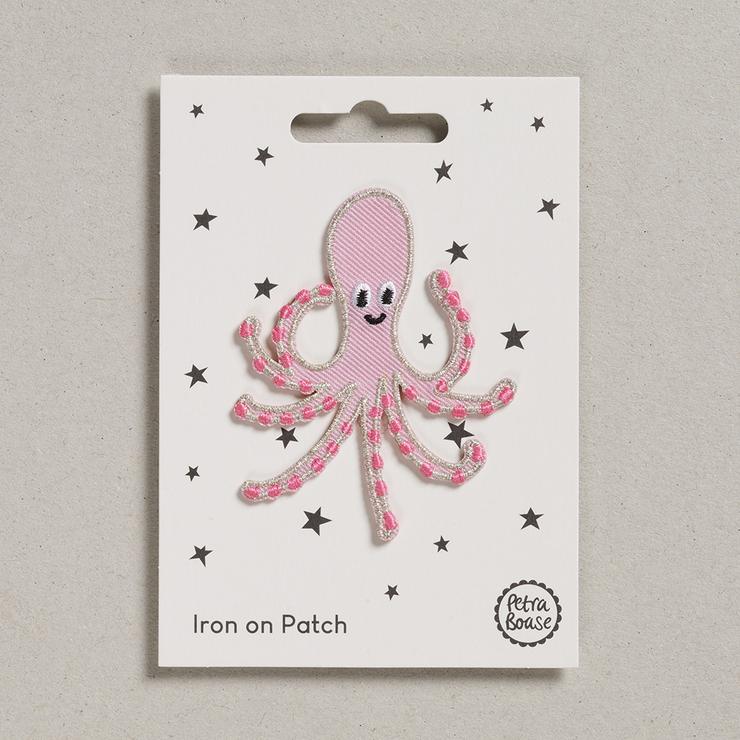 Embroidered Iron On Patch Pink Octopus