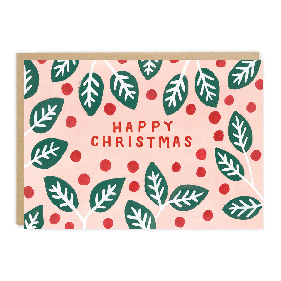 Happy Christmas Pink Berries Card