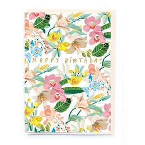 Happy Birthday Tropical Flowers Card