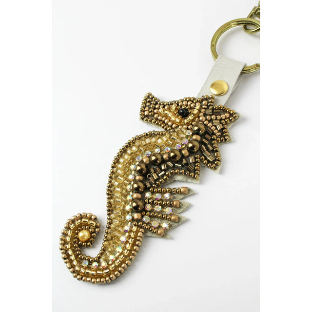 Gold Beaded Seahorse Keyring