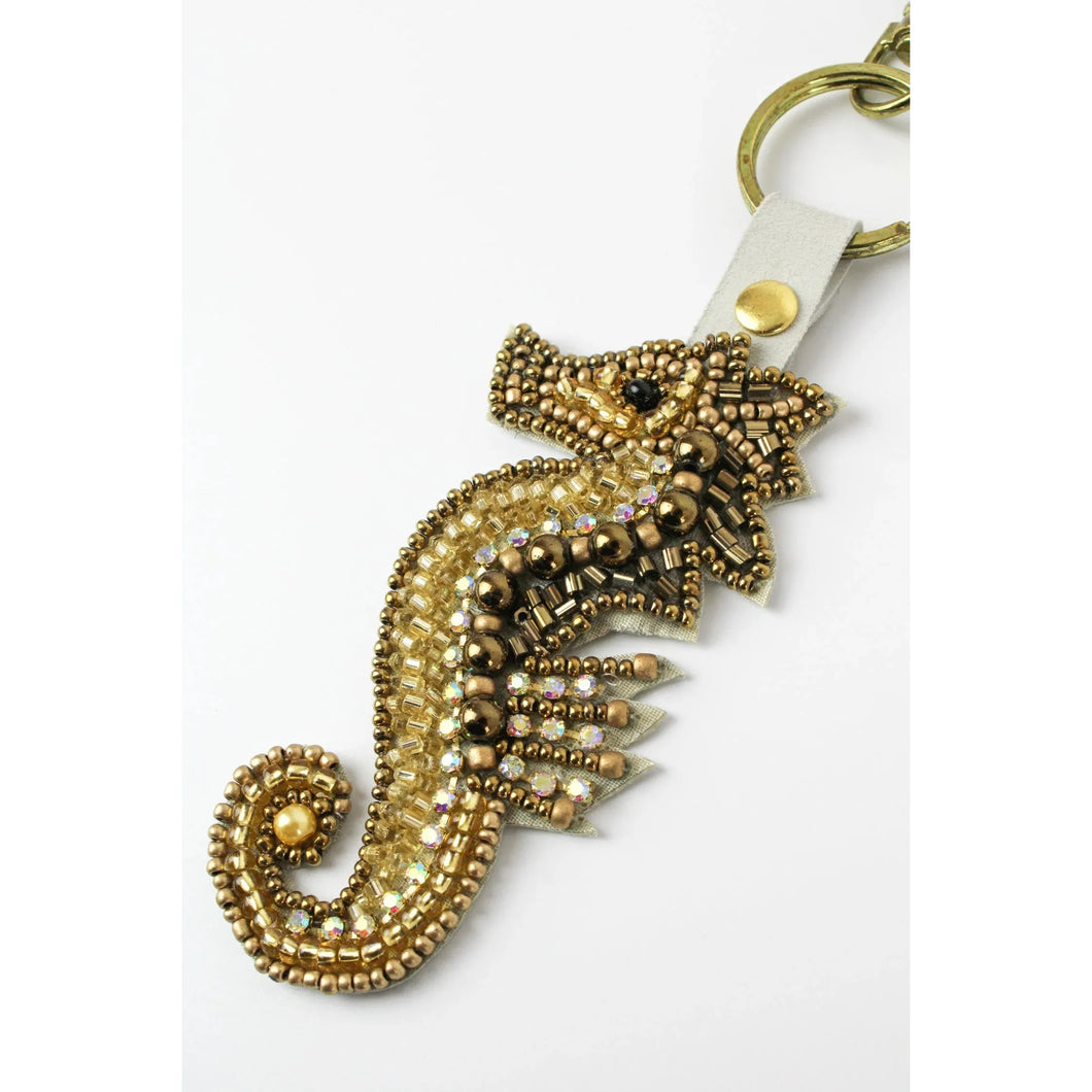 Gold Beaded Seahorse Keyring