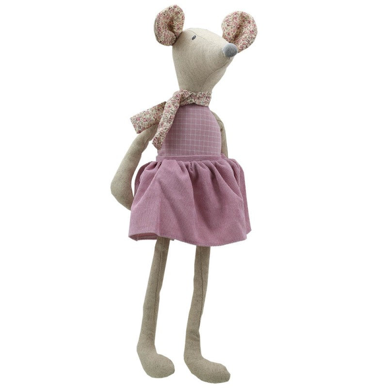 Linen Large Girl Mouse Soft Toy