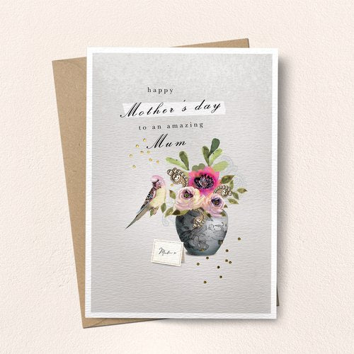 Mother's Day Budgie Vase Card