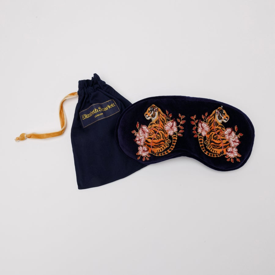 Navy Tiger Velvet Eye Mask