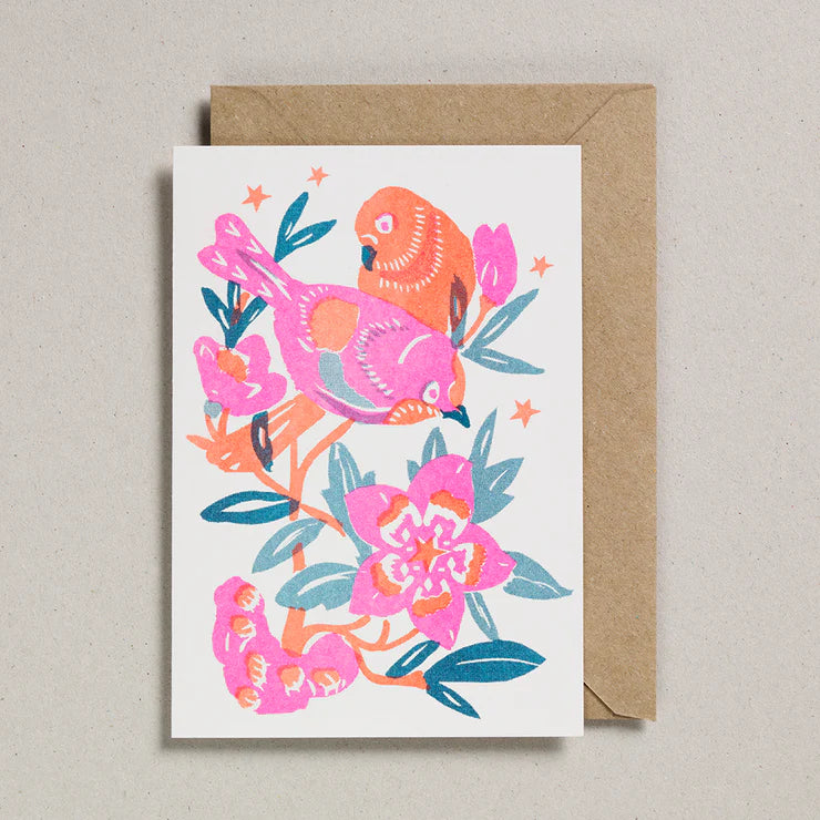 Fluorescent Love Birds Card
