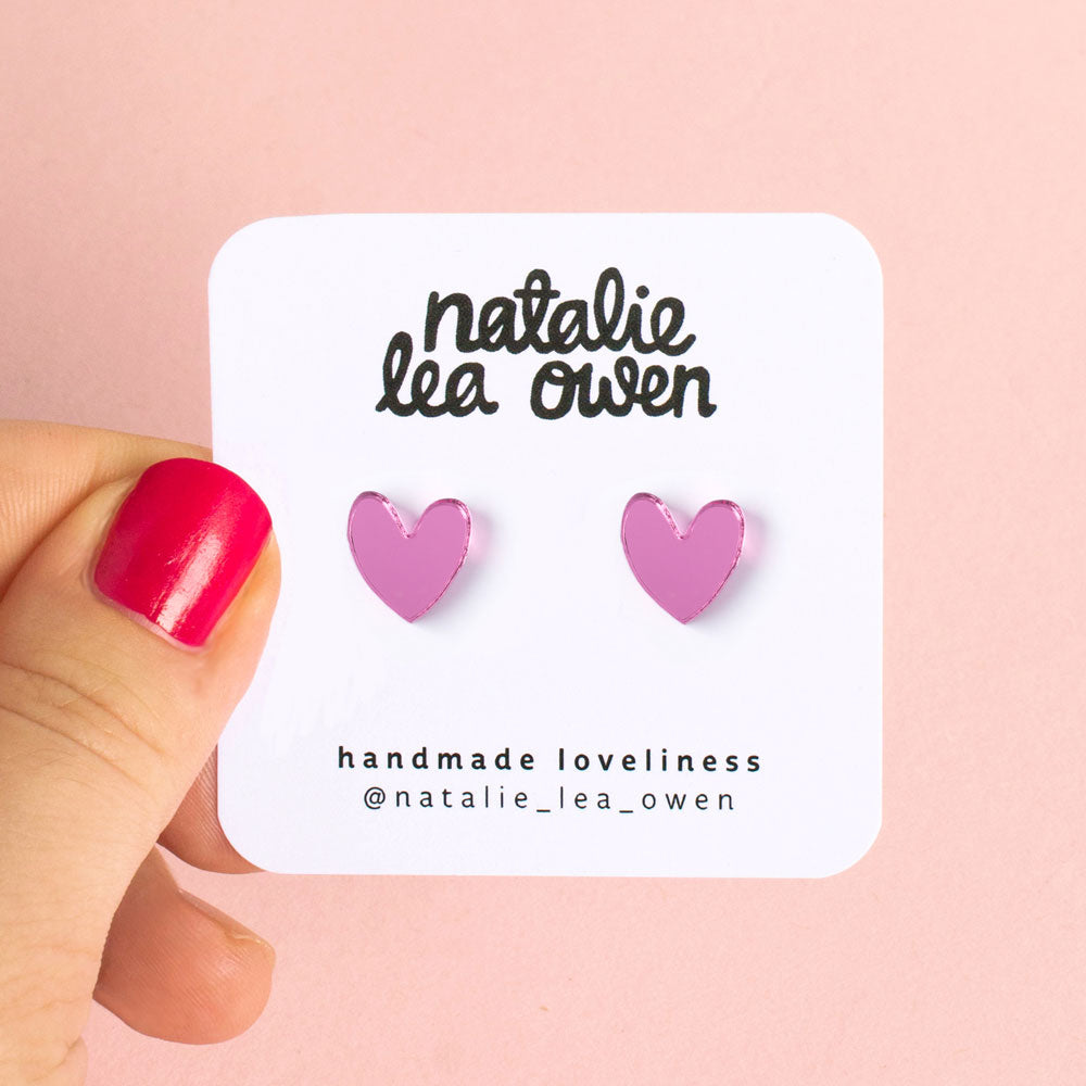 Heart Earrings Pink Mirror