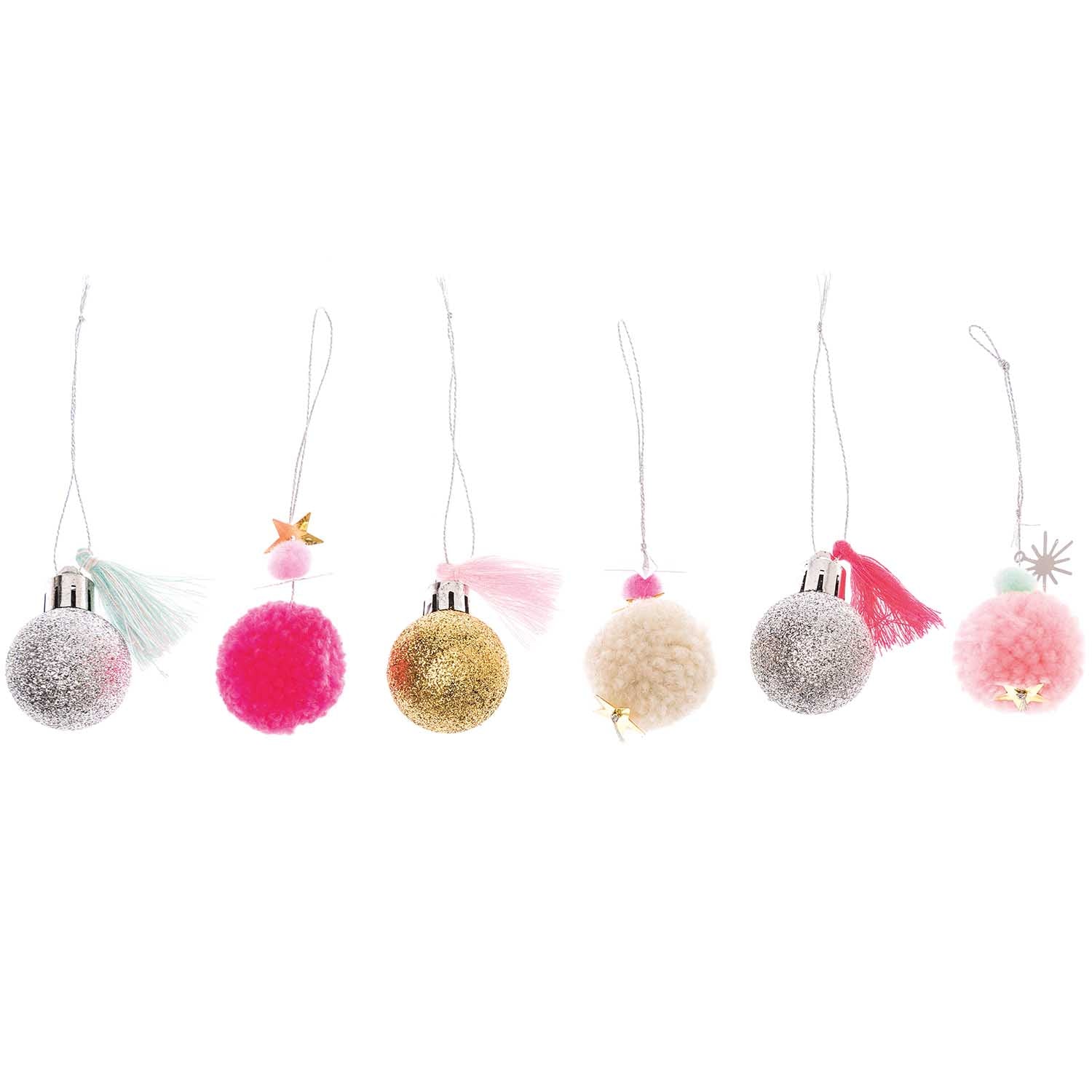 Neon Pastel Glitter And Pom Pom Baubles