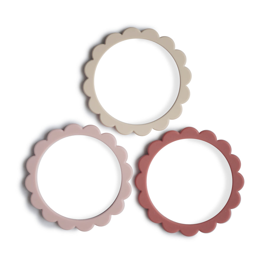 Flower Teething Bracelets - Set Of Three Pink