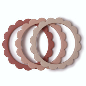 Flower Teething Bracelets - Set Of Three Pink