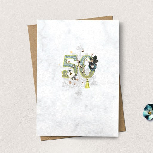 Age 50 Floral Tassel Birthday Card