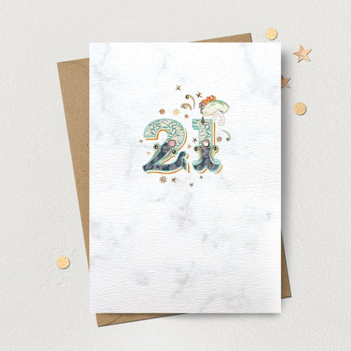 Age 21 Feather Birthday Card