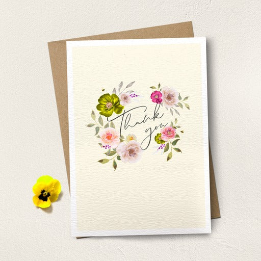 Thank You Pink Green Floral Card
