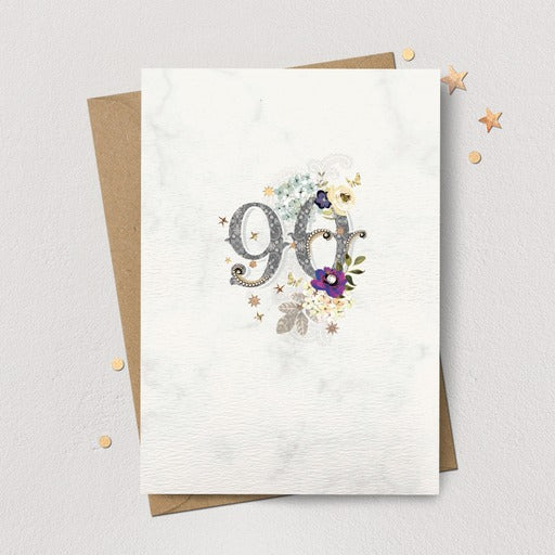 90 Age Floral Butterfly Birthday Card