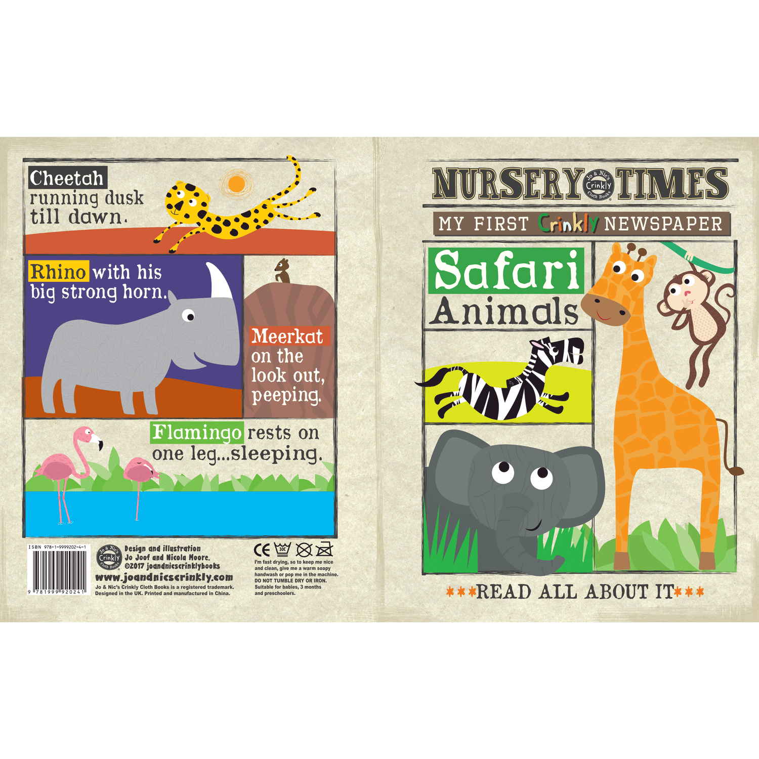 Nursery Times Crinkly Newspaper - Safari Animals