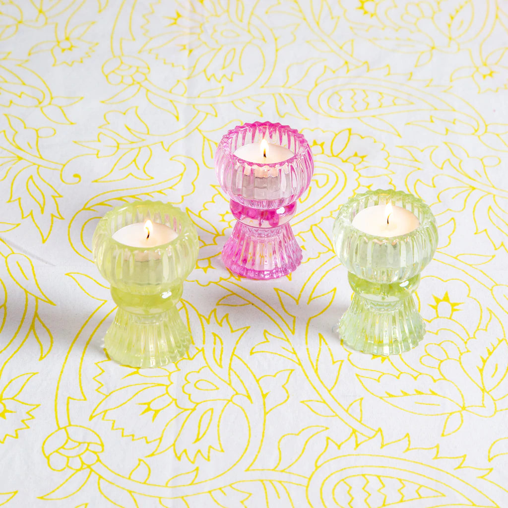 Small Yellow Glass Candle Holder