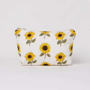 Sunflower White Embroidered Everyday Pouch
