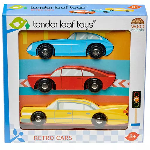 Set Of 3 Wooden Retro Cars