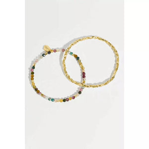 Coco Tourmaline And Gold Gemstone Set Of Two Bracelets