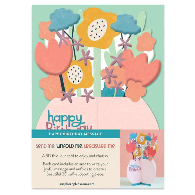 3D Flowers In Vase Birthday Card