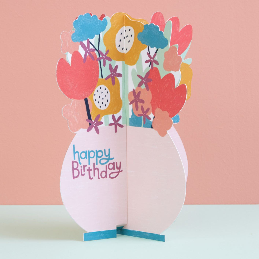 3D Flowers In Vase Birthday Card