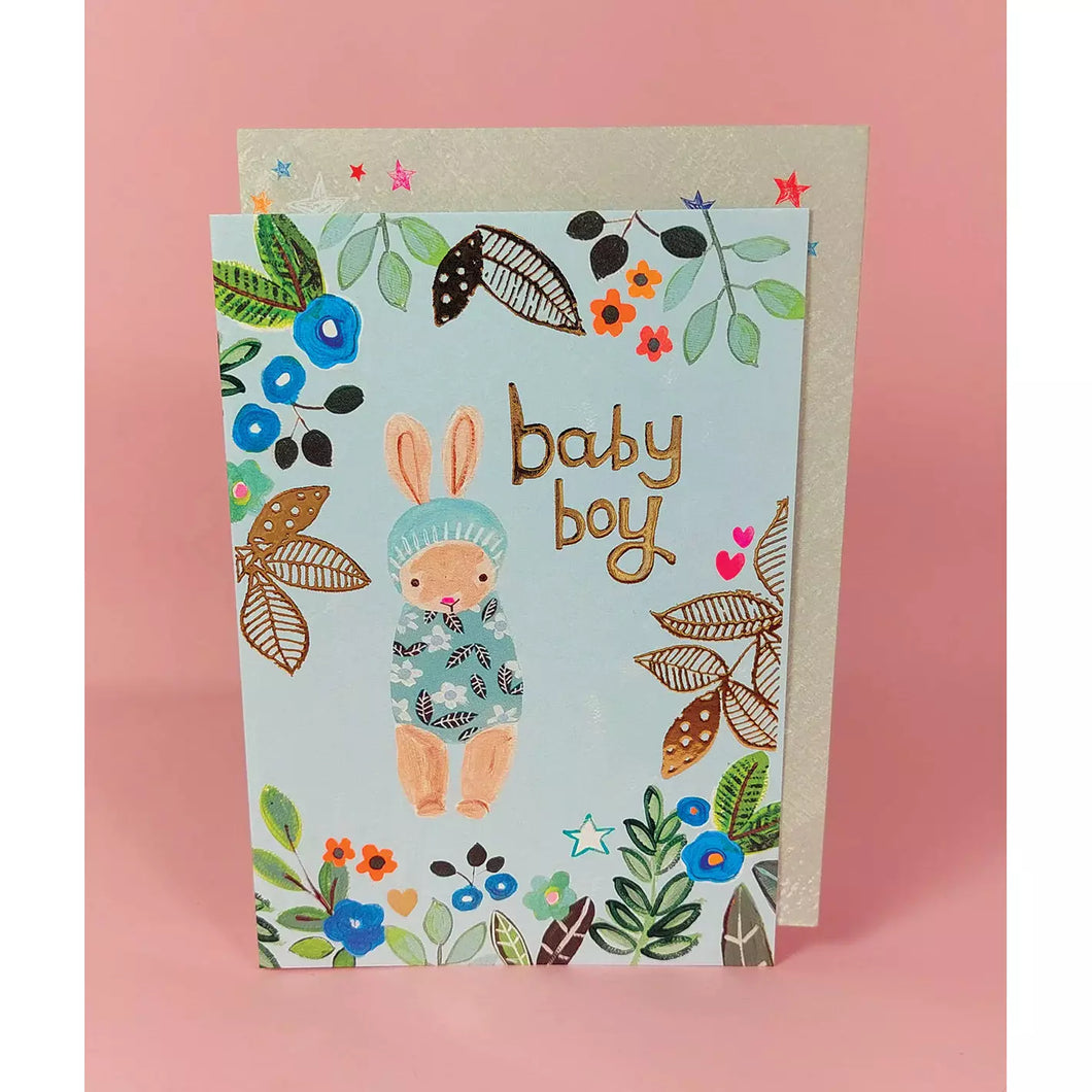 New Baby Blue Foil Bunny Card