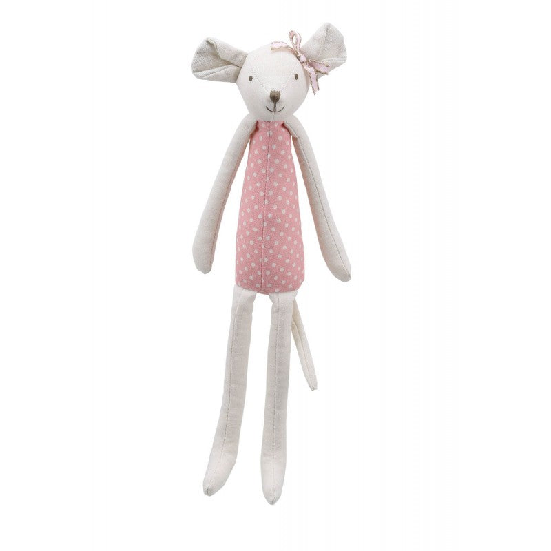 Linen Pink Dotty Girl Mouse Soft Toy