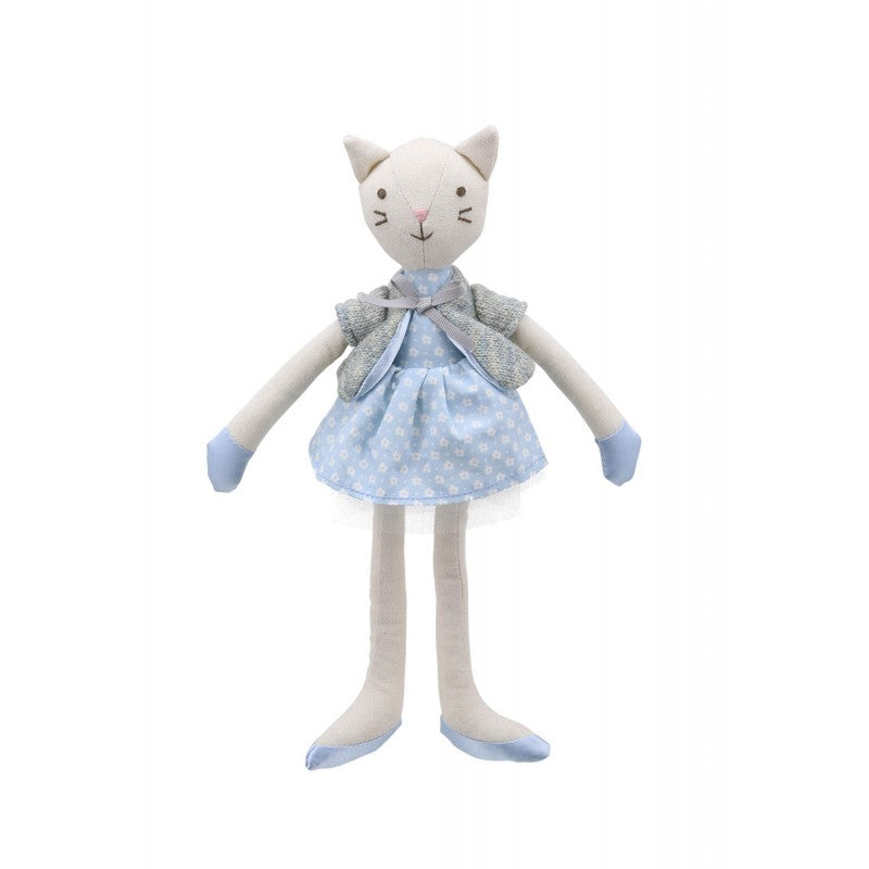 Linen Cat with Blue Dress Soft Toy