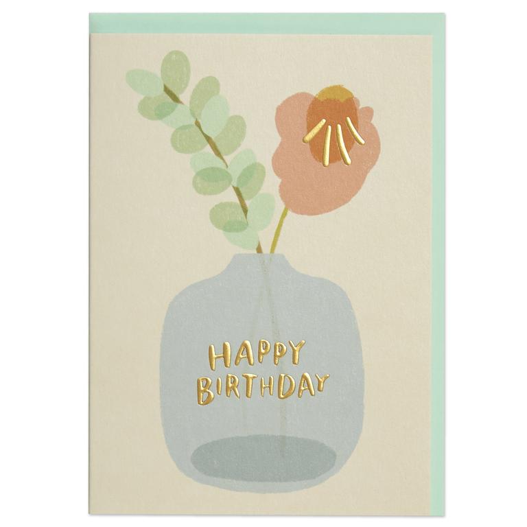 Happy Birthday Floral Vase Card