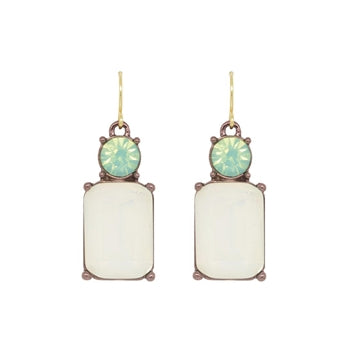 White Opal Gem And Mint Crystal Earrings Gold