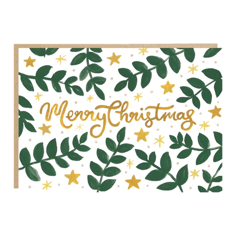 Merry Christmas Stars And Leaves Card