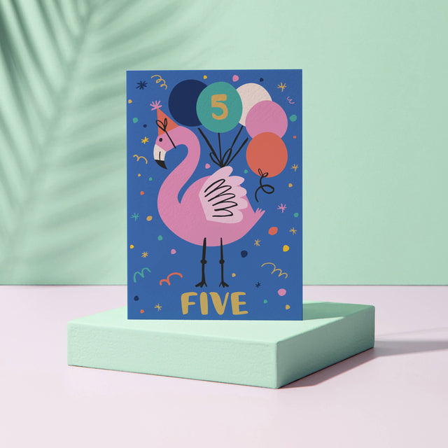 Age 5 Flamingo Birthday Card
