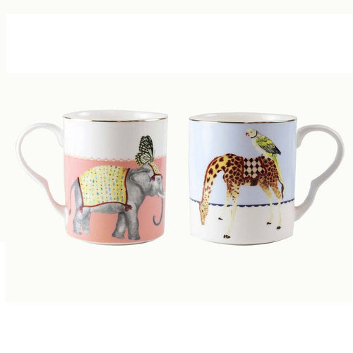 Set of 2 Mugs Giraffe & Elephant