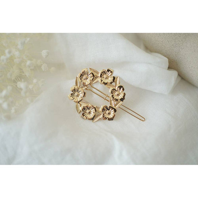 Barrette Muse Couronne Fleurie Dorée