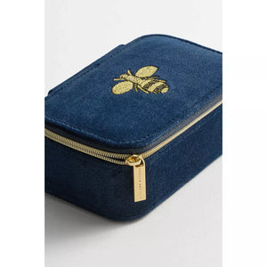 Navy Bee Embroidered Velvet Jewellery Box