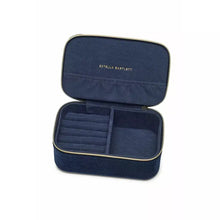 Load image into Gallery viewer, Navy Bee Embroidered Velvet Jewellery Box
