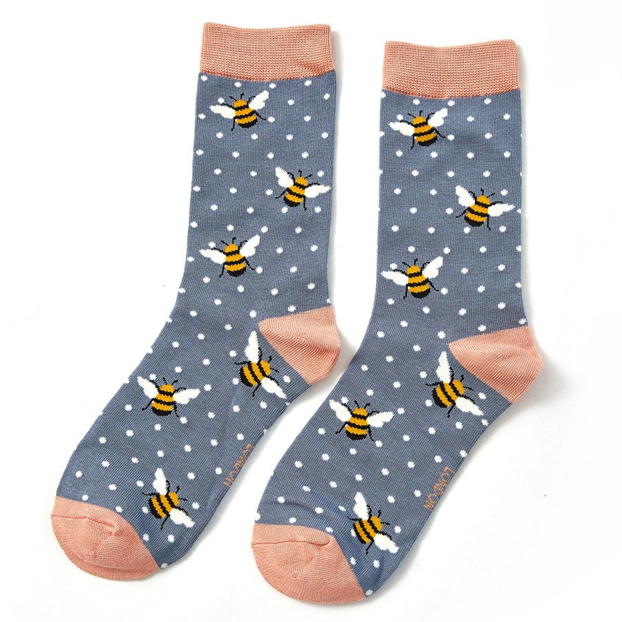 Bumble Bees Cornflower Blue Ladies Socks
