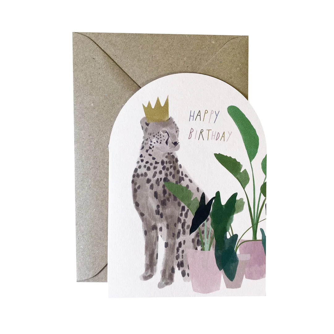Cheetah Botanical Birthday Card