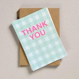 Set of 6 Mint Gingham Thank you Notecards