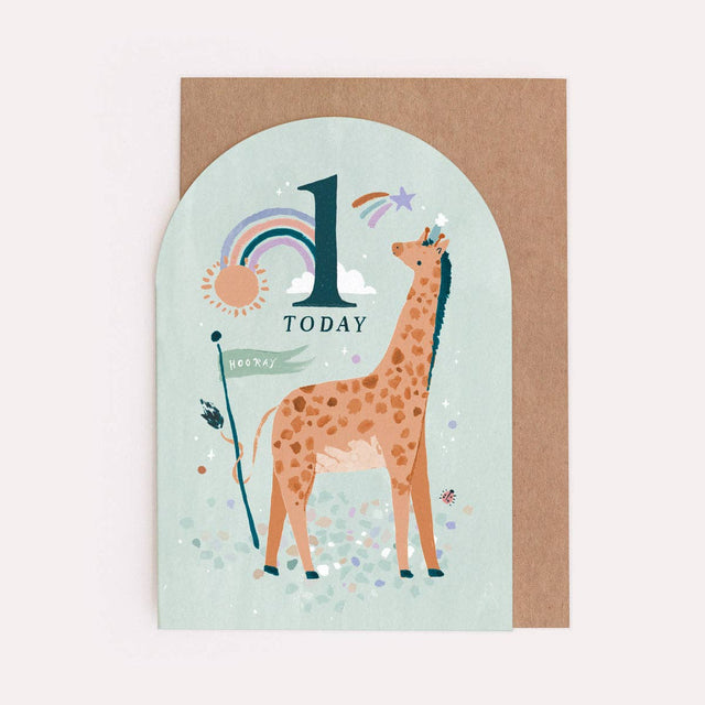 Age 1 Giraffe Birthday Card