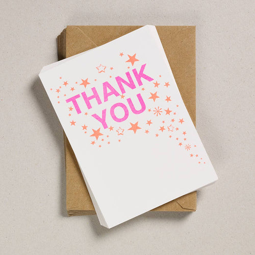 Set of 6 Pink And Orange Thank You Notecards
