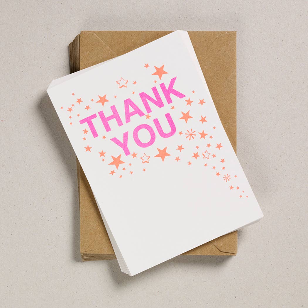 Set of 6 Pink And Orange Thank You Notecards