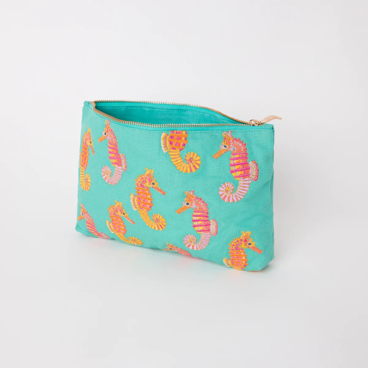 Seahorse Turquoise Embroidered Everyday Pouch
