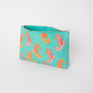Seahorse Turquoise Embroidered Everyday Pouch