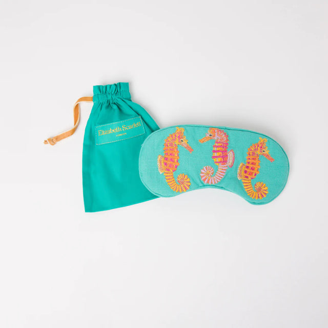 Seahorse Turquoise Embroidered Eye Mask