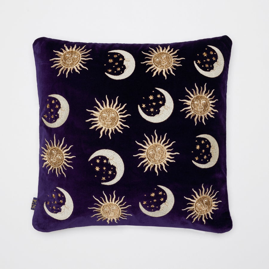 Suns And Moons Indigo Velvet Cushion